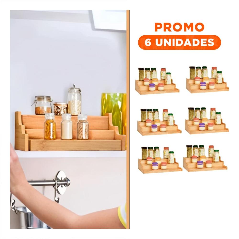 Pack6 Soporte decorativo escalera 3 niveles extendible de madera para hogar