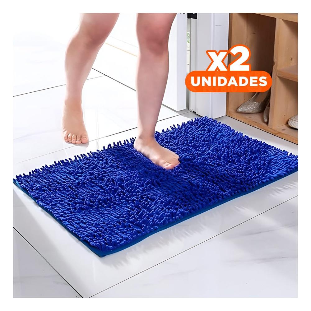 Pack2 Alfombra Rectangular Microfibra 40x60cm Azul para Piso de Casa Y+Regalo Sticker