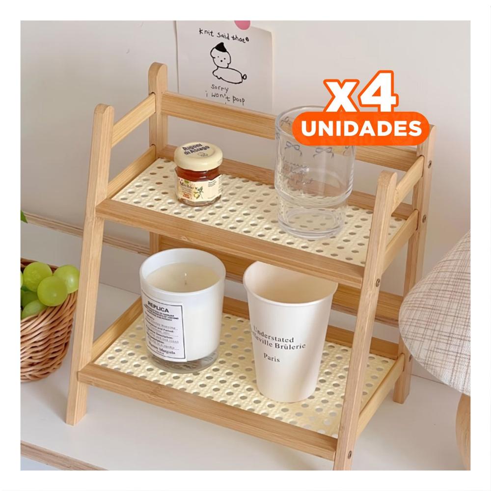 Pack4 Estante 2 Niveles de Bambu Beige Organizador para Cocina