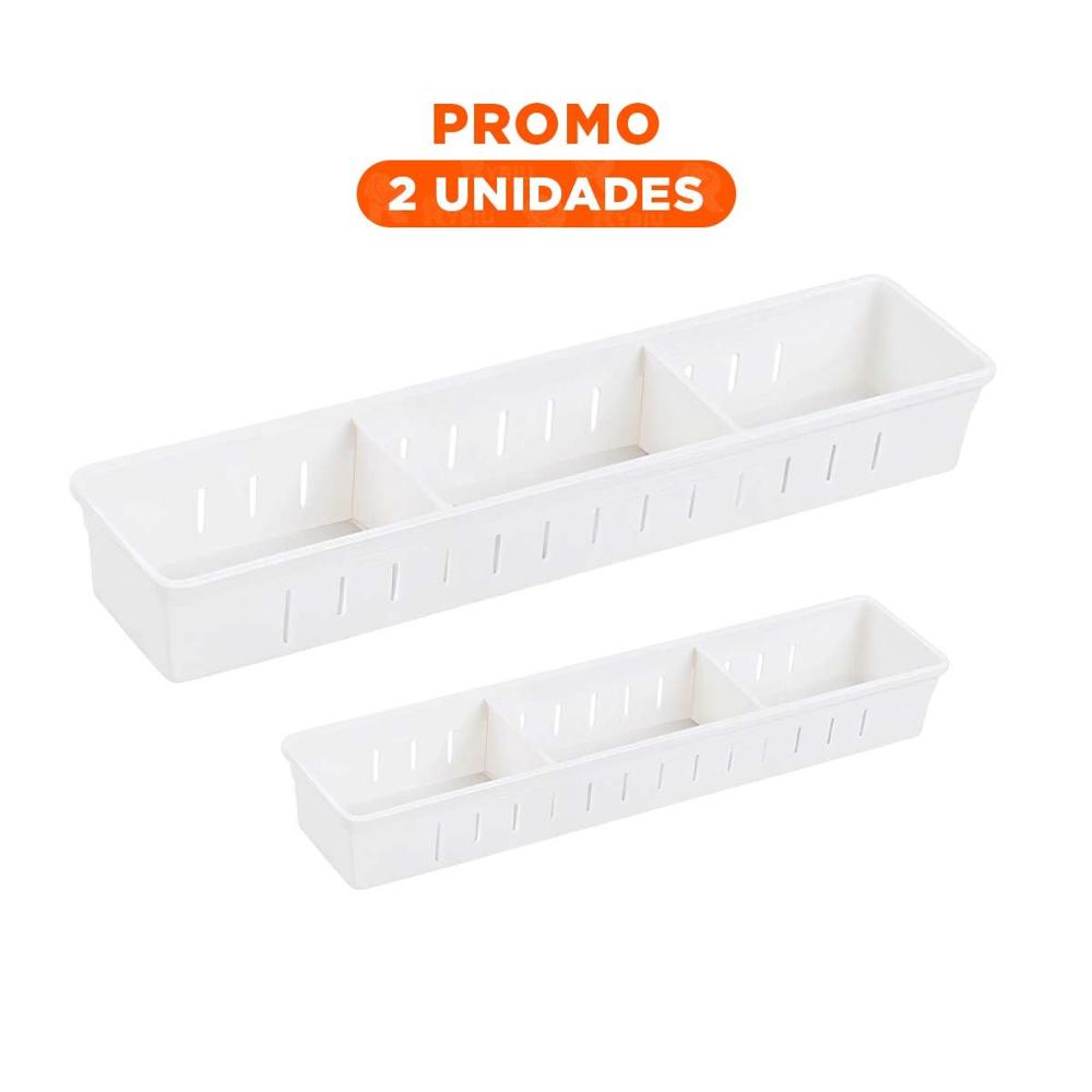 Pack2 Recipiente Blanco Multiuso con Divisiones 34.6x8x5cm Moviles Practicas Cajones