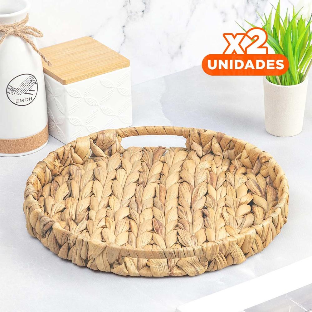 Pack2 Canasta tejida Grass 31x4cm Mostaza para uso decorativo en hogar Y+Regalo Sticker