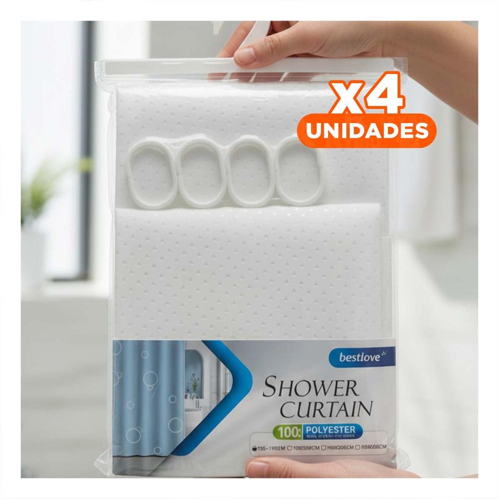 Pack4 Cortina Blanco para Ducha con Distribucion de Triangulos 180x180cm