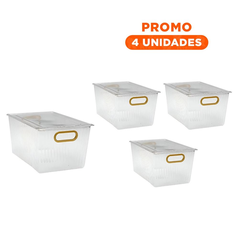 Pack4 Dispensador de Acrilico Rectangular con Tapa y Asas Doradas Y+Regalo Sticker