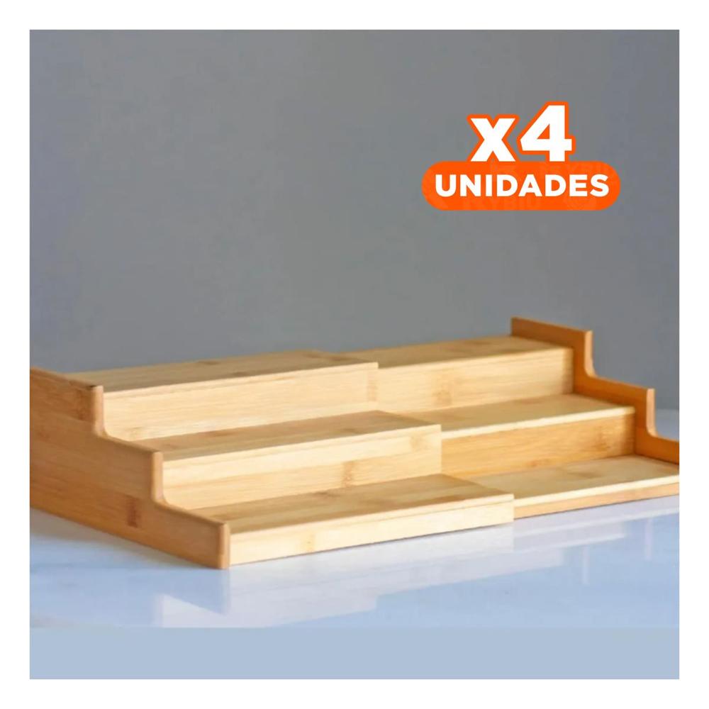 Pack4 Mobiliario escalera 3 niveles extendible de madera para decoracion funcional