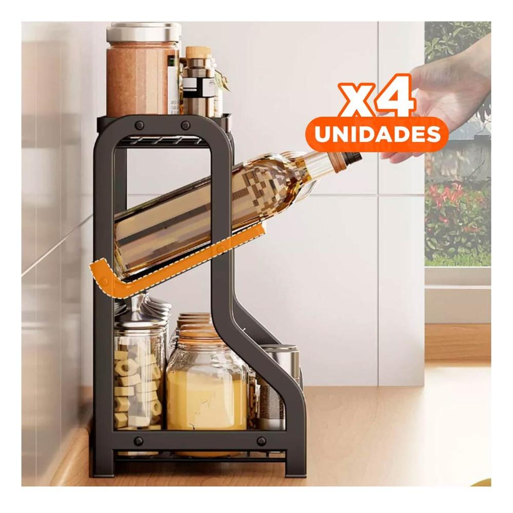 Pack4 Porta condimentos compacto 3 niveles 36 5x20x35cm negro practico y resistente