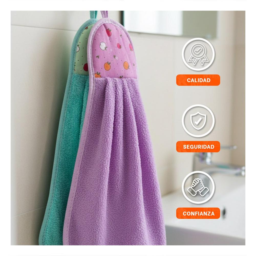 Juego 2 Piezas Morado y Verde Agua Toallas Colgador Colorido 28x38cm Y+Papel Regalo