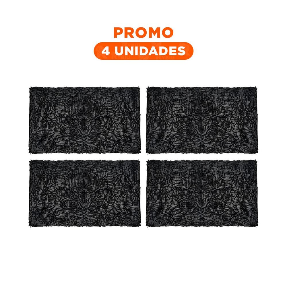 Pack4 Tapete Rectangular Absorbente de Microfibra 40x60cm Negro para Piso Y+Regalo Sticker