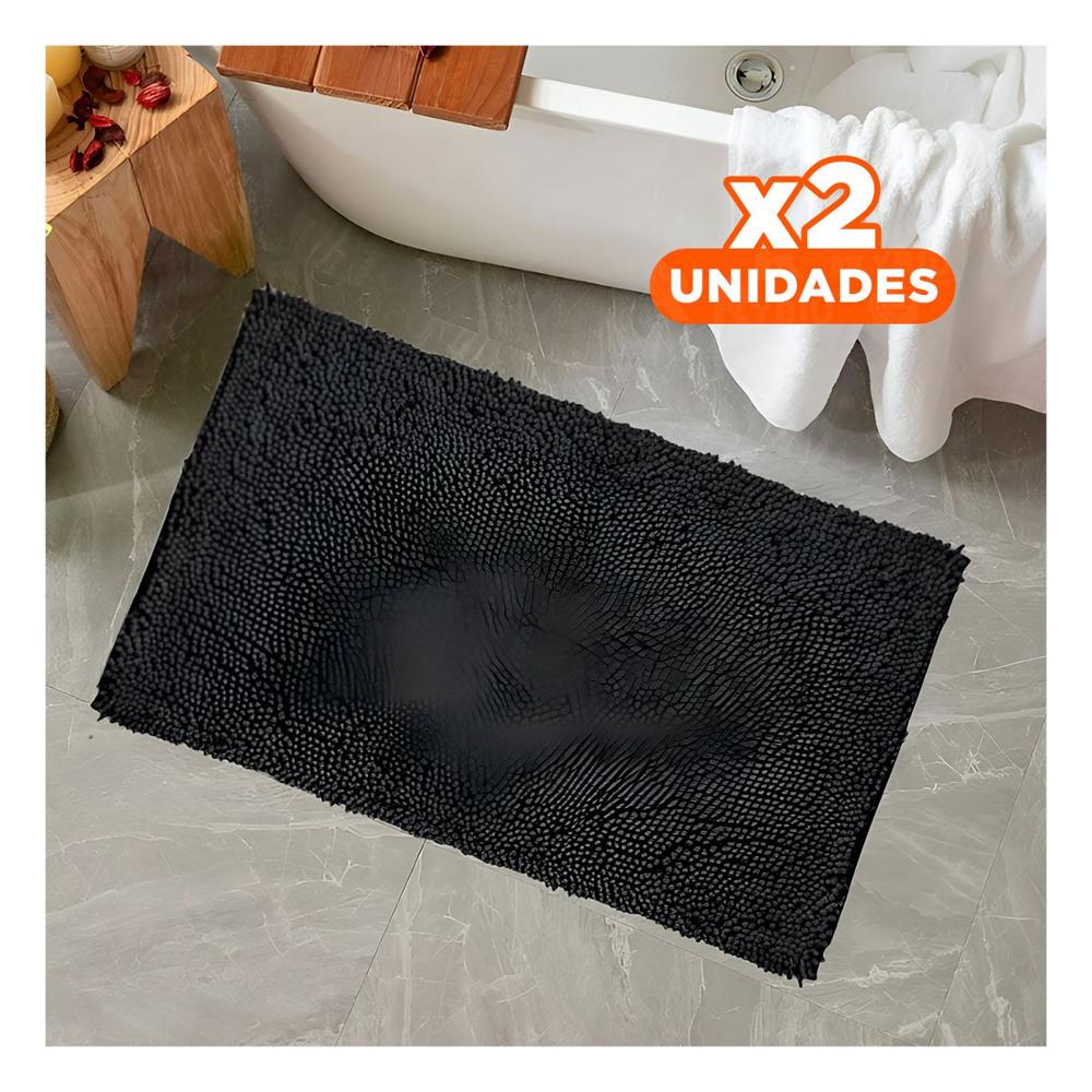 Pack2 Alfombra Rectangular Antideslizante de Microfibra 40x60cm Negro Y+Papel Regalo