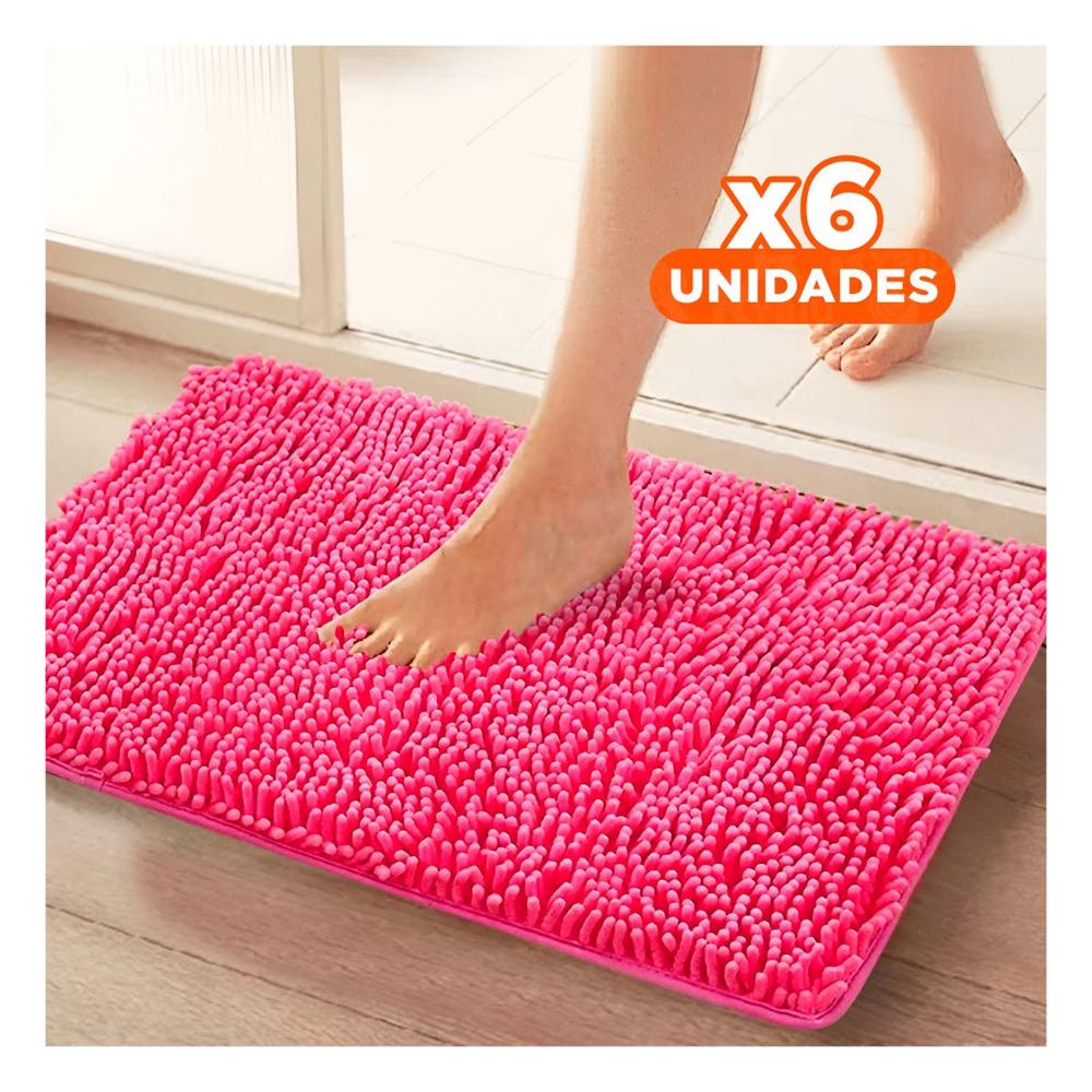 Pack6 Alfombra Rectangular Microfibra 40x60cm Fucsia para Bano Y+Papel Regalo