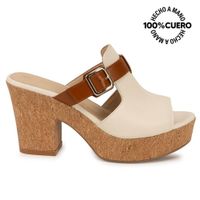 Sandalia Slide Casual ALE-2606 HuesoNatural Viale Cuero