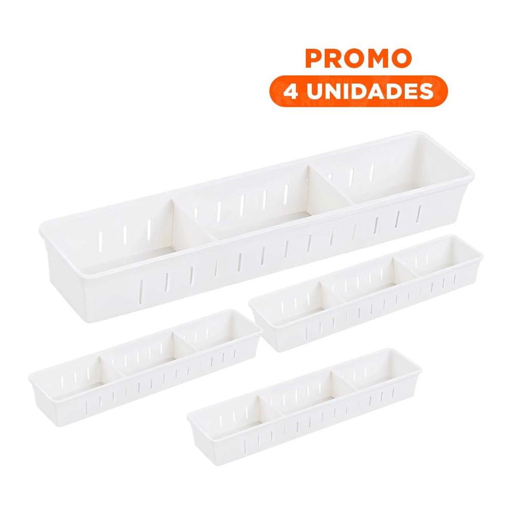 Pack4 Contenedor Ajustable Blanco con Tableros 34.6x8x5cm para Almacenar Y+Regalo Sticker