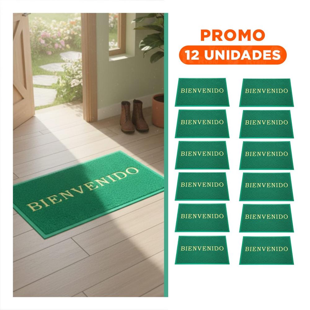 Pack12 Estera Rectangular Bienvenido Verde para Decorar Entrada y Cocina Y+Regalo Sticker