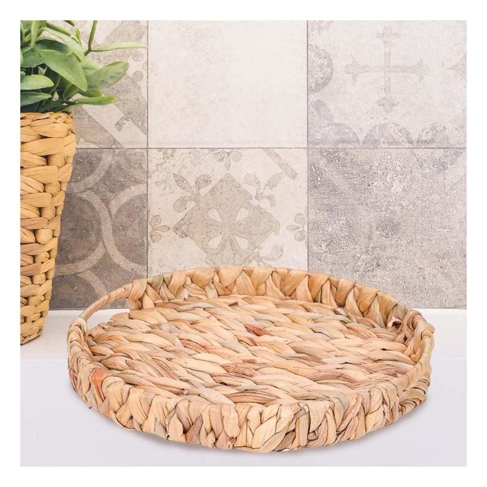 Bol tejido circular con asas Grass 32x4cm tono mostaza para almacenamiento Y+Papel Regalo