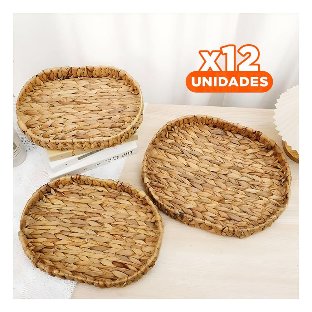 Pack12 Canasta tejida ovalada Grass 29x20x4.5cm mostaza para organizar sala y dormitorio