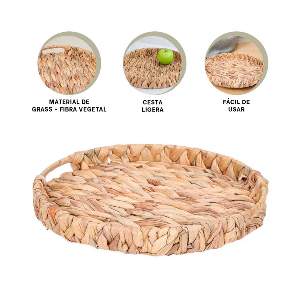Bolsa artesanal tejida circular con asas Grass 36x5cm mostaza para casa Y+Ligas Regalo