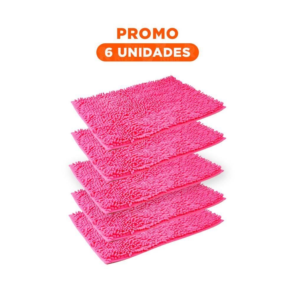 Pack6 Tapete Rectangular de Microfibra 40x60cm Fucsia Antideslizante