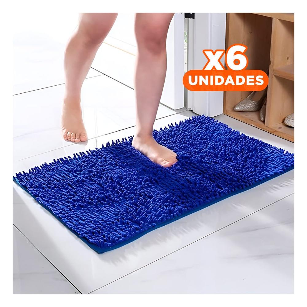 Pack6 Alfombrilla Rectangular Decorativa Microfibra 40x60cm Azul para Piso Y+Papel Regalo