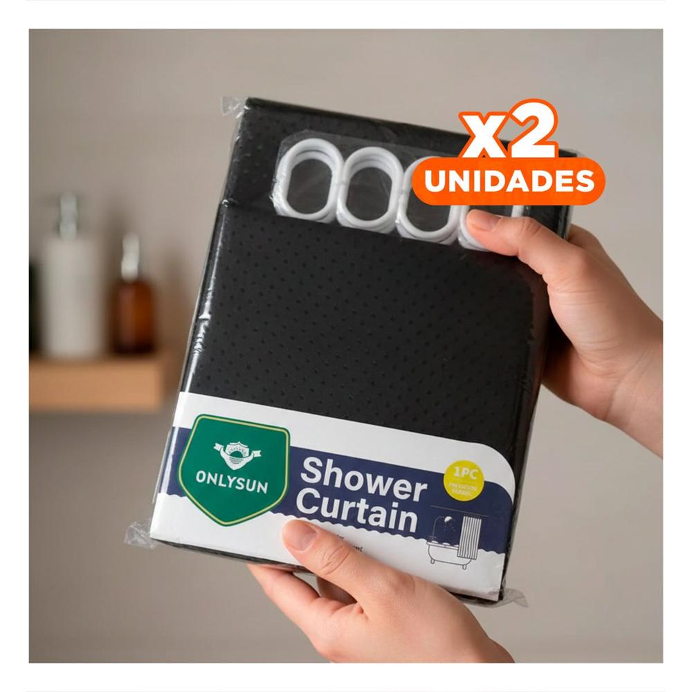 Pack2 Cortina con Patron Triangulos para Zona de Ducha Negro 180x180cm Y+Regalo Sticker