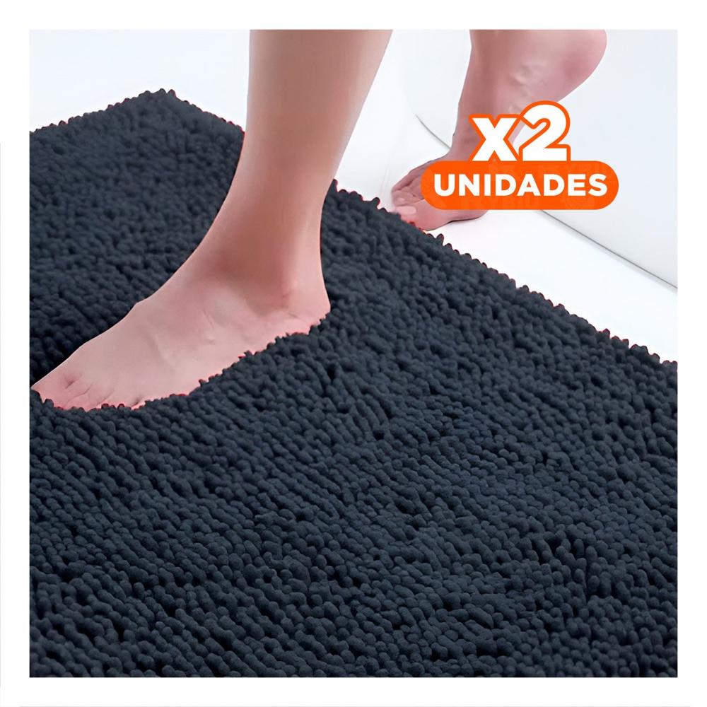 Pack2 Cubrepiso Rectangular Antideslizante de Microfibra 40x60cm Plomo oscuro Y+Papel Regalo