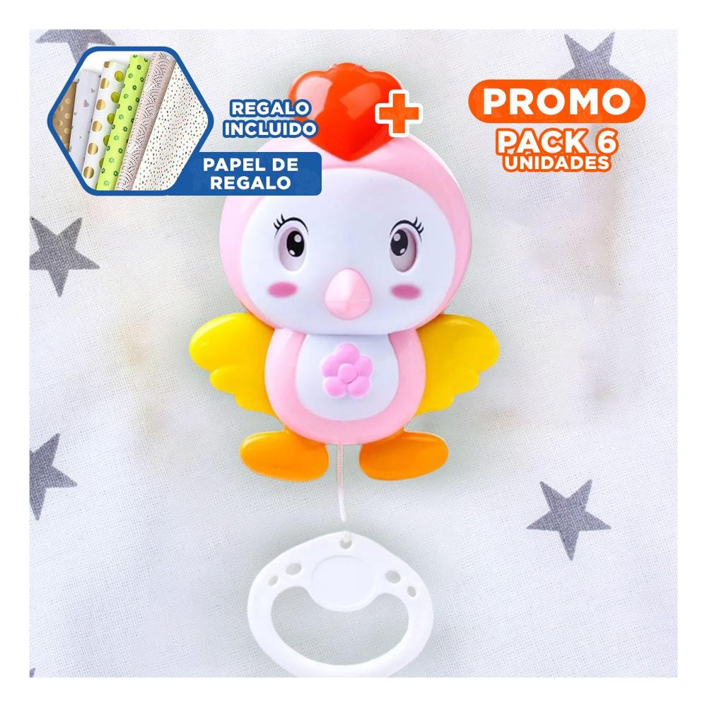 Pack6 Sonajero Pajaro Rosado con Funcion Musical para Descanso en Cuna Y+Papel Regalo