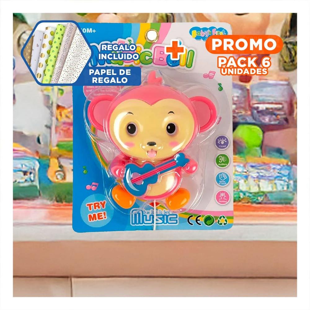 Pack6 Nota Musical Mono a Cuerda Rosado para Decoracion Hogar Y+Papel Regalo