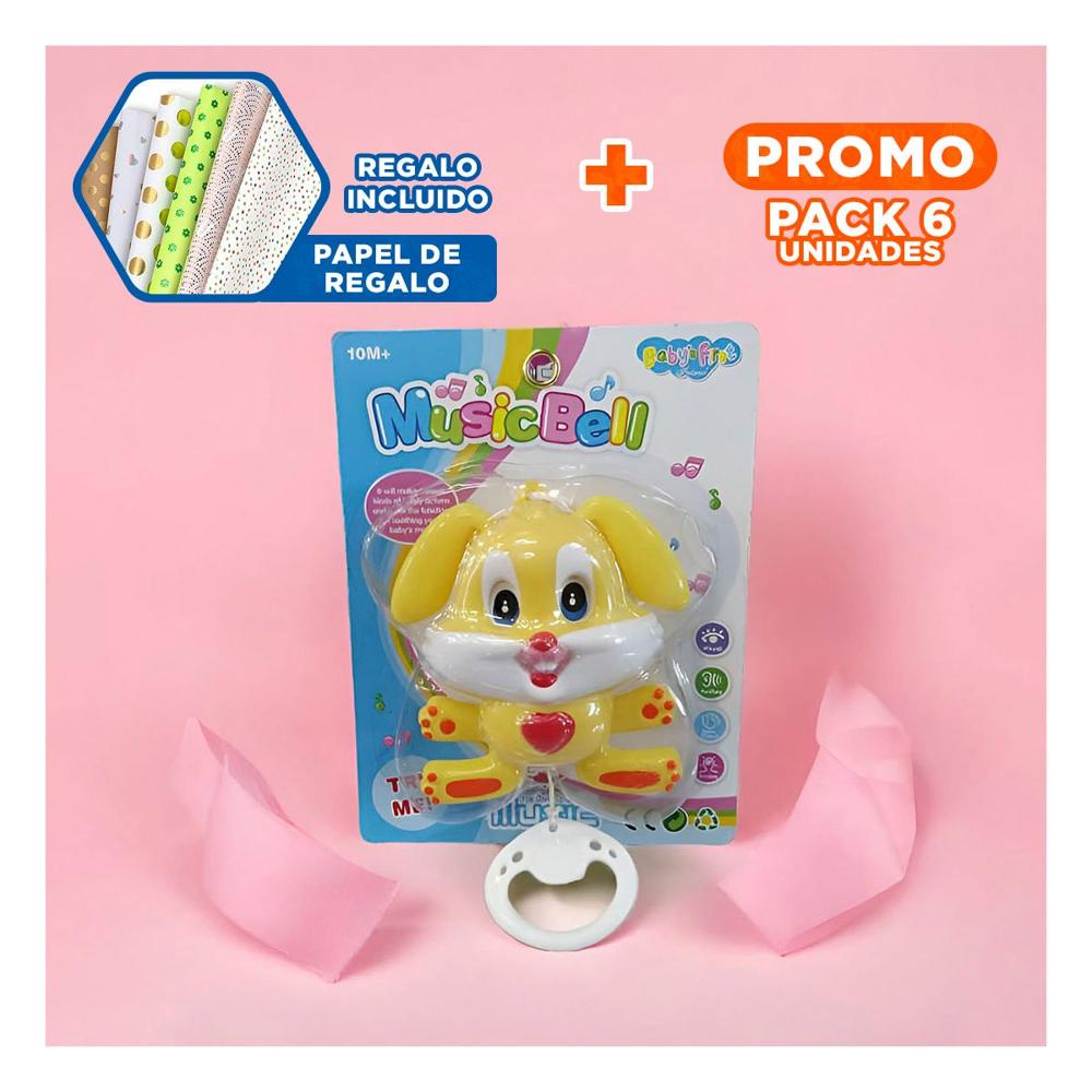 Pack6 Elemento Decorativo Musical de Conejo Amarillo para Bebe Y+Papel Regalo