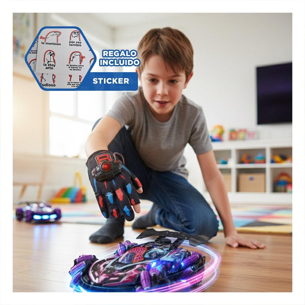 Coche Acrobatico con Guantes de Control para Juego Interactivo en Morado Y+Regalo Sticker