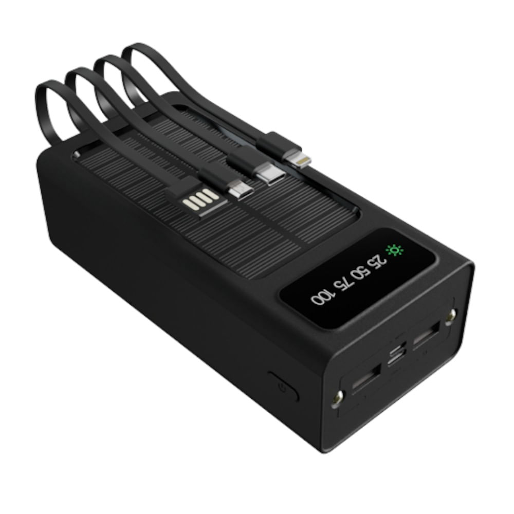 XTECH Banco de Energía Solar 10000mAh con Cables Integrados USB-C Lightning XPB-100