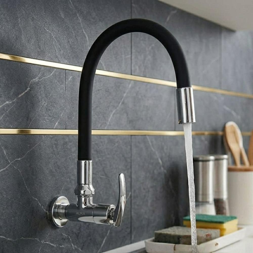 Caño Flexible para Lavadero Pared Negro y Gris Acero Inoxidable