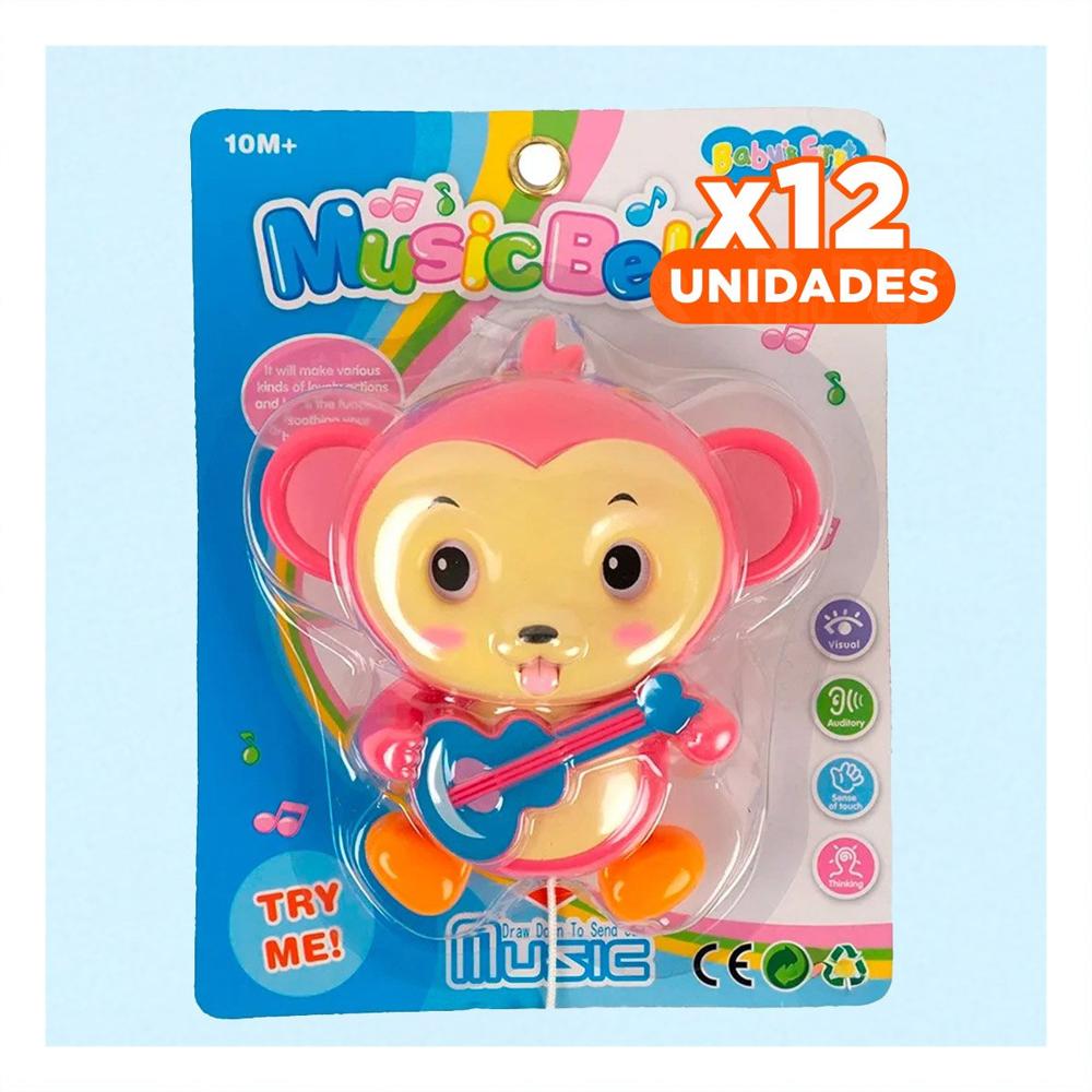 Pack12 Sonajero Musical Mono a Cuerda Rosado para Decoracion Hogar
