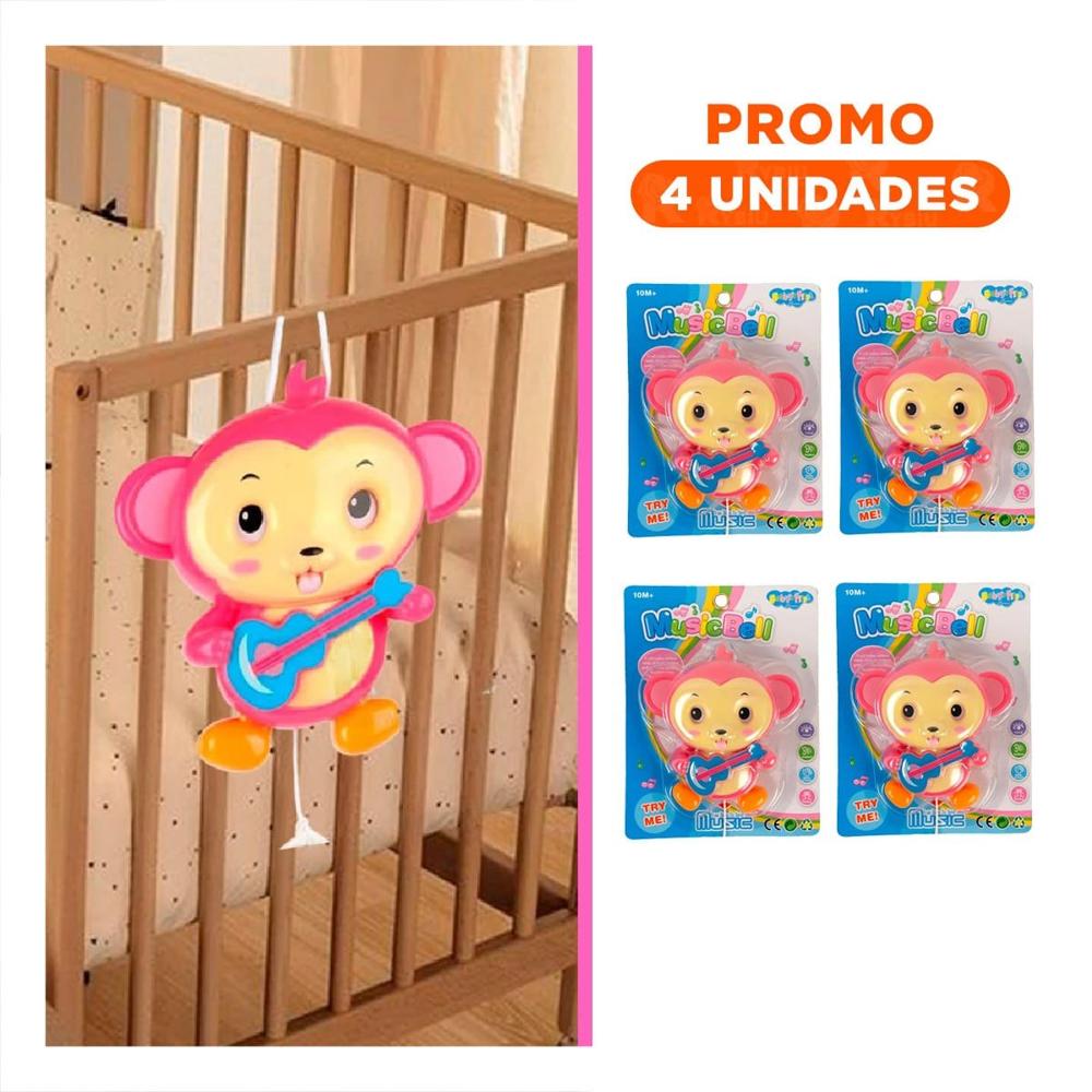 Pack4 Sello Musical Mono a Cuerda Rosado para Decoracion Hogar Y+Regalo Sticker