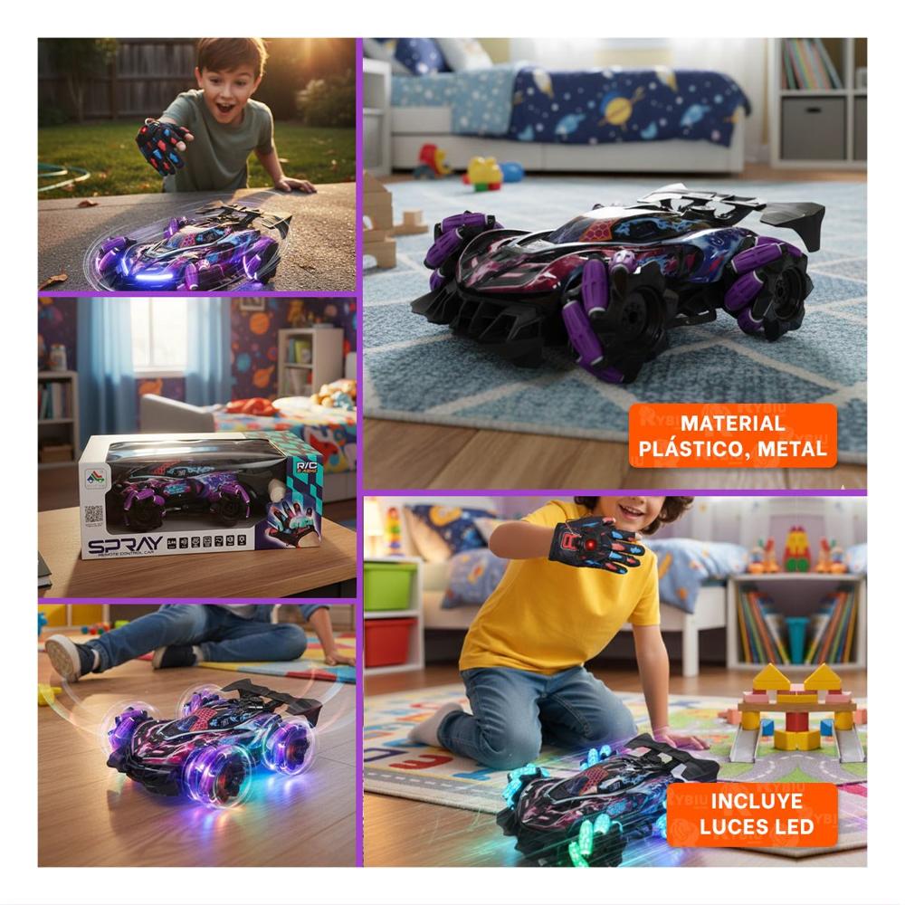 Coche Acrobatico con Guantes de Control para Diversion Infantil en Morado Y+Post It