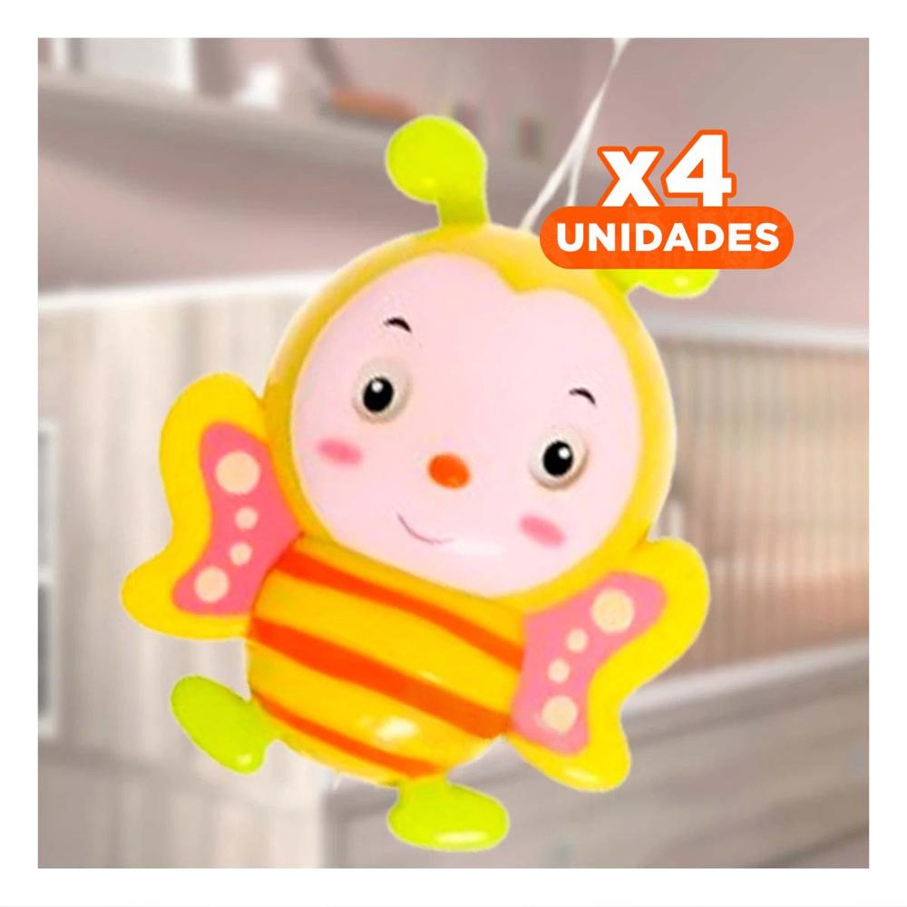 Pack4 Cascabel Abeja Musical a Cuerda Amarillo para Bebe Hogar Sonido Natural