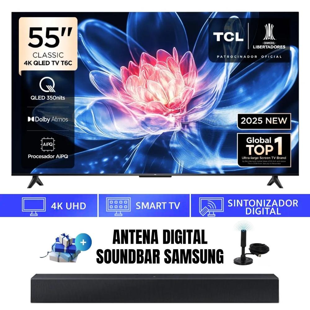 Televisor Smart TV TCL 55'' Classic QLED 4K 55T6C 2025 - Ant - Soundbar Samsung