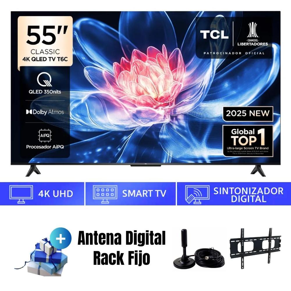 Televisor Smart TV TCL 55'' Classic QLED 4K 55T6C 2025 - Ant - Rack Fijo