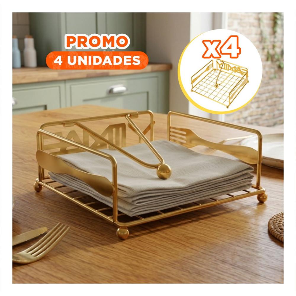 Pack4 Soporte Servilletas Metal Dorado con Brazo Organizador de Mesa Y+Papel Regalo