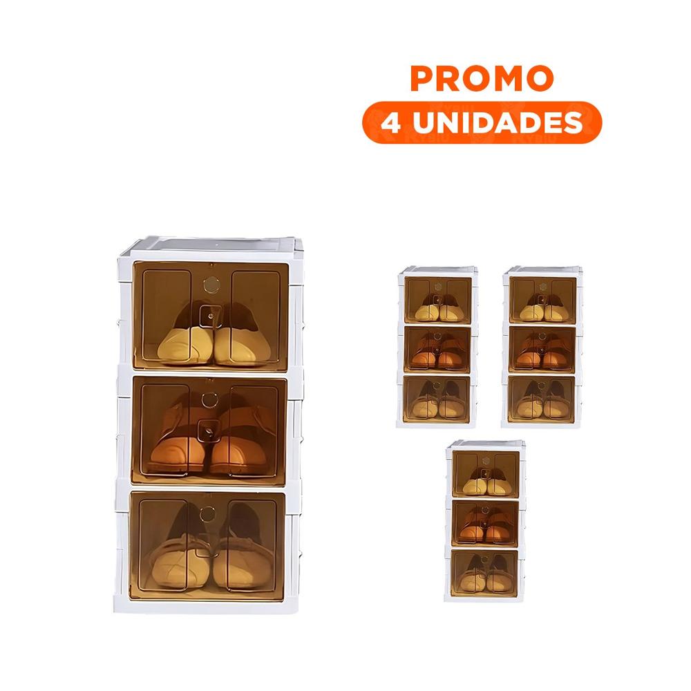 Pack4 Estante de Tres Niveles Blanco con Sistema Plegable y Tapa Ambar Y+Regalo Sticker