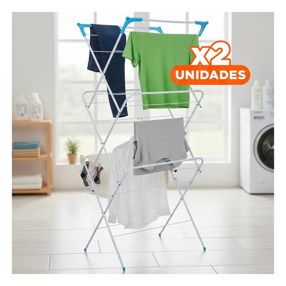 Pack2 Rack de Ropa Plegable 3 Niveles Blanco Version V Uso Diario Hogar Y+Regalo Sticker