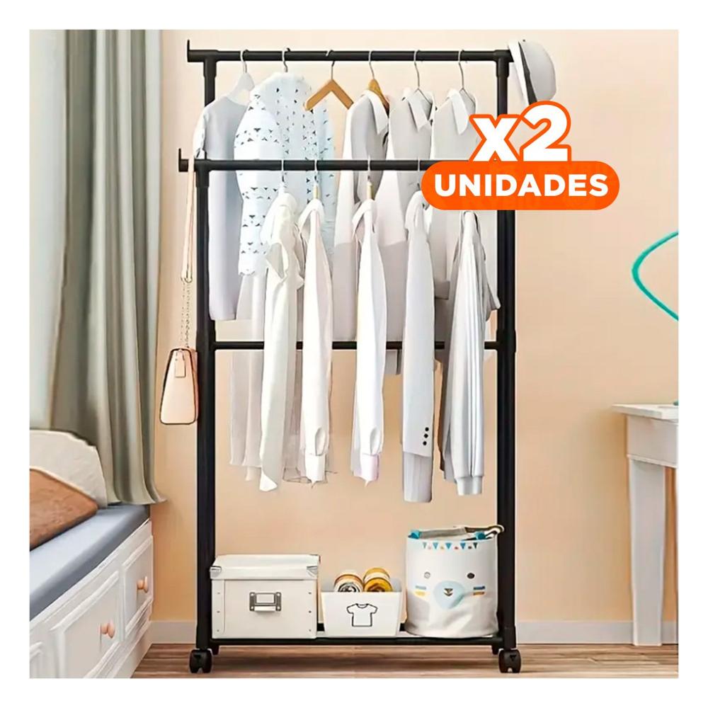 Pack2 Rack Colgador Doble de Ropa Negro Practico y Moderno para Tu Dormitorio Y+Regalo Sticker