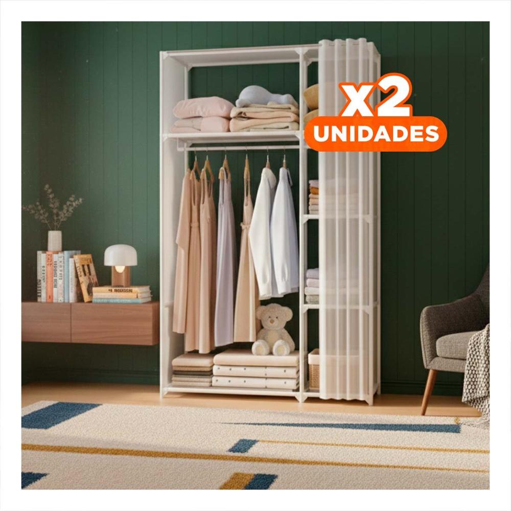 Pack2 Vitrina Compacta de Ropa con Cortina Blanco para Organizar Prendas Y+Papel Regalo