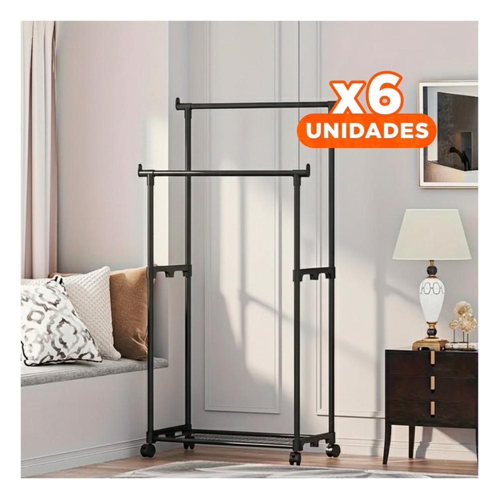 Pack6 Mueble Colgador Doble de Ropa Negro Moderno y Funcional para Habitacion Y+Papel Regalo