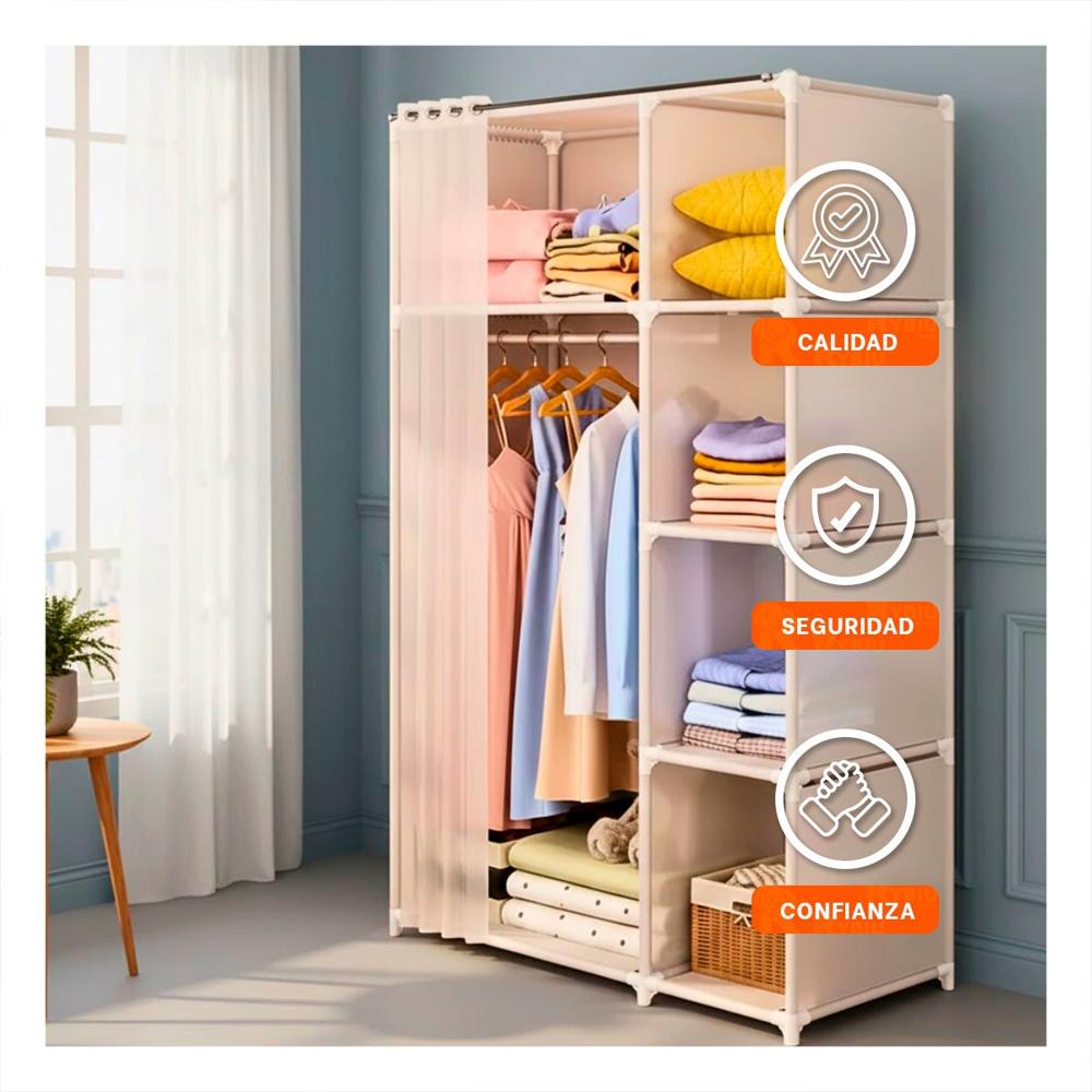 Guardarropa Compacto de Ropa con Cortina Blanco Facil de Usar Y+Papel Regalo