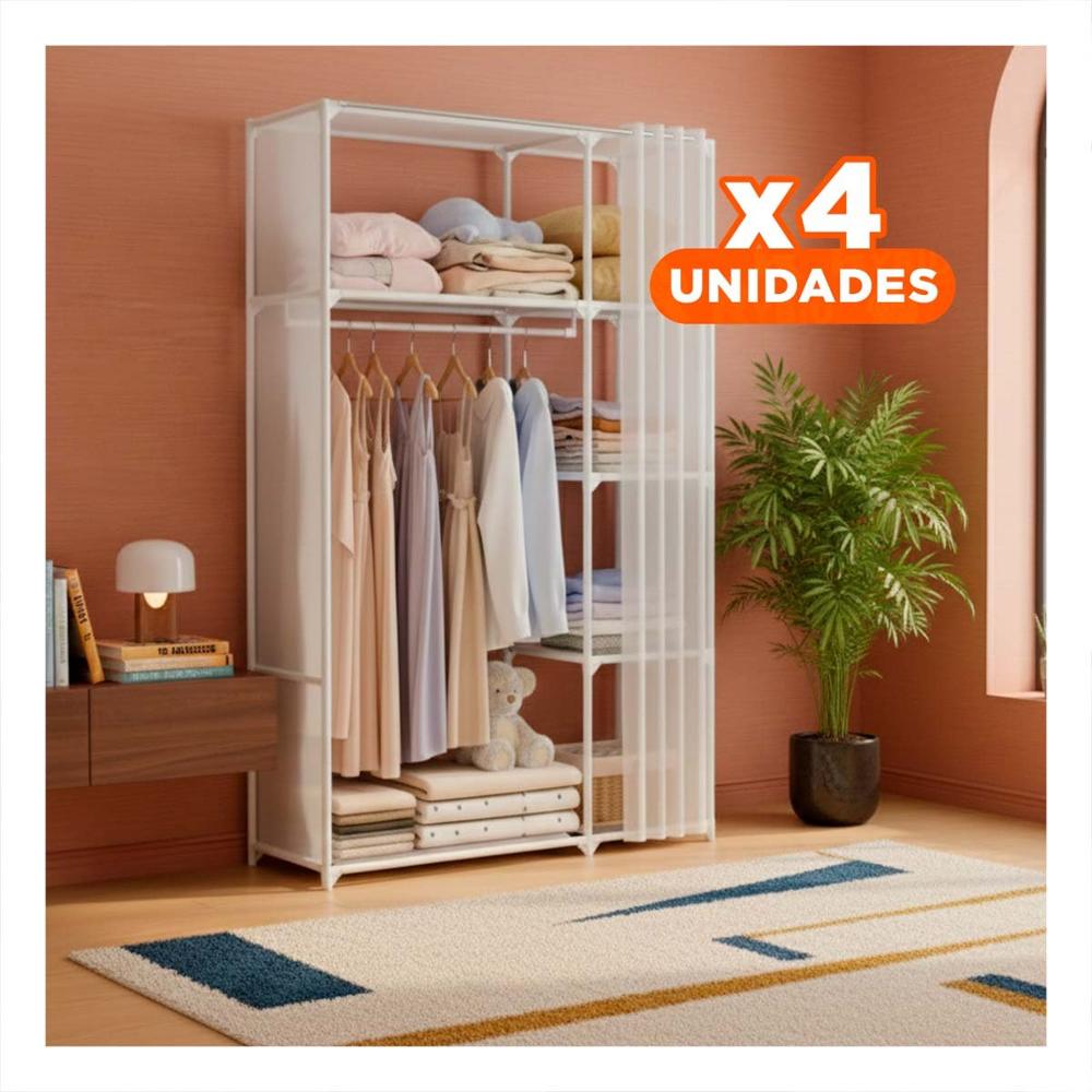 Pack4 Ropero Organizador de Ropa con Cortina Blanco para Uso en Casa