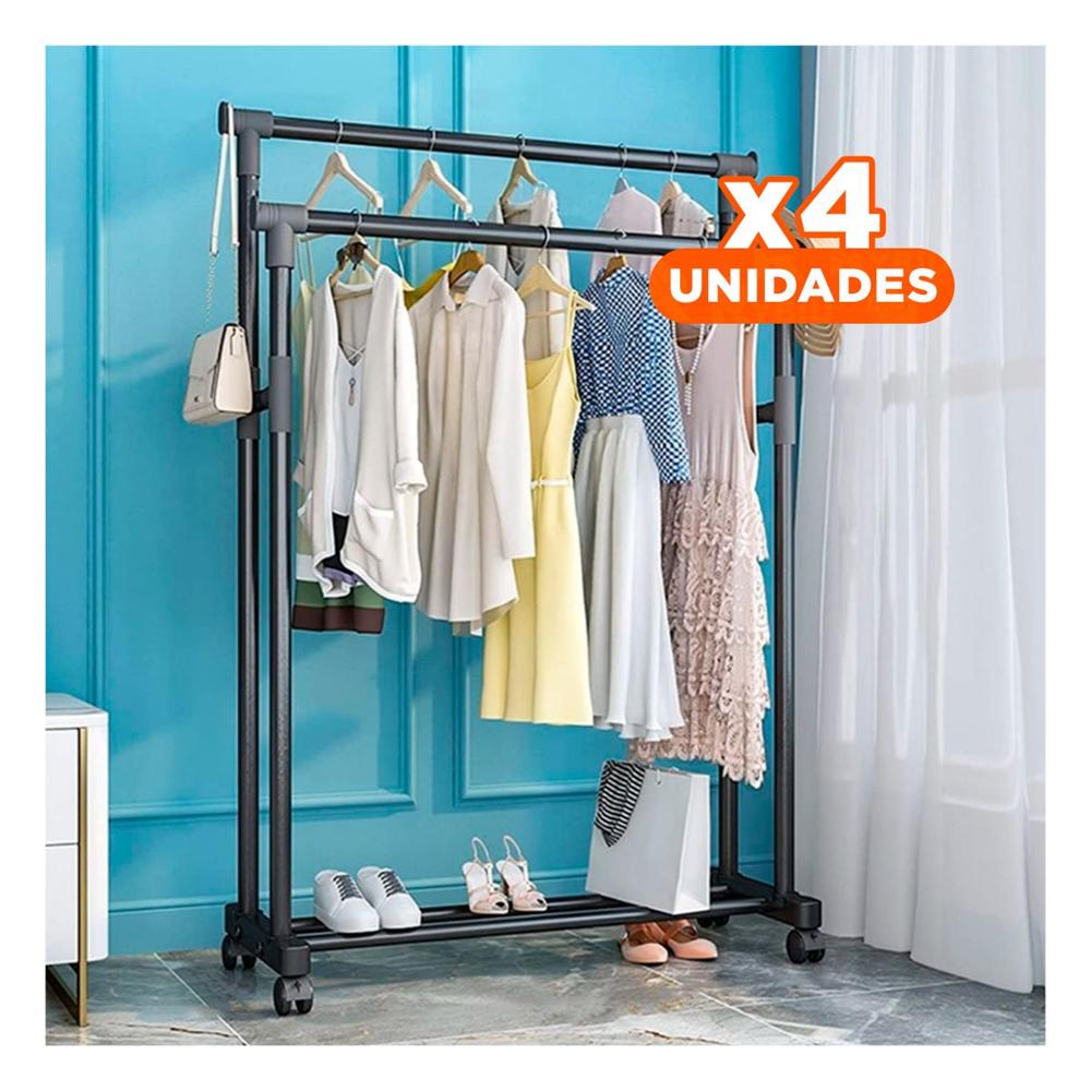 Pack4 Estante Colgador Doble de Ropa Negro Resistente y Elegante para Ropa y Accesorios