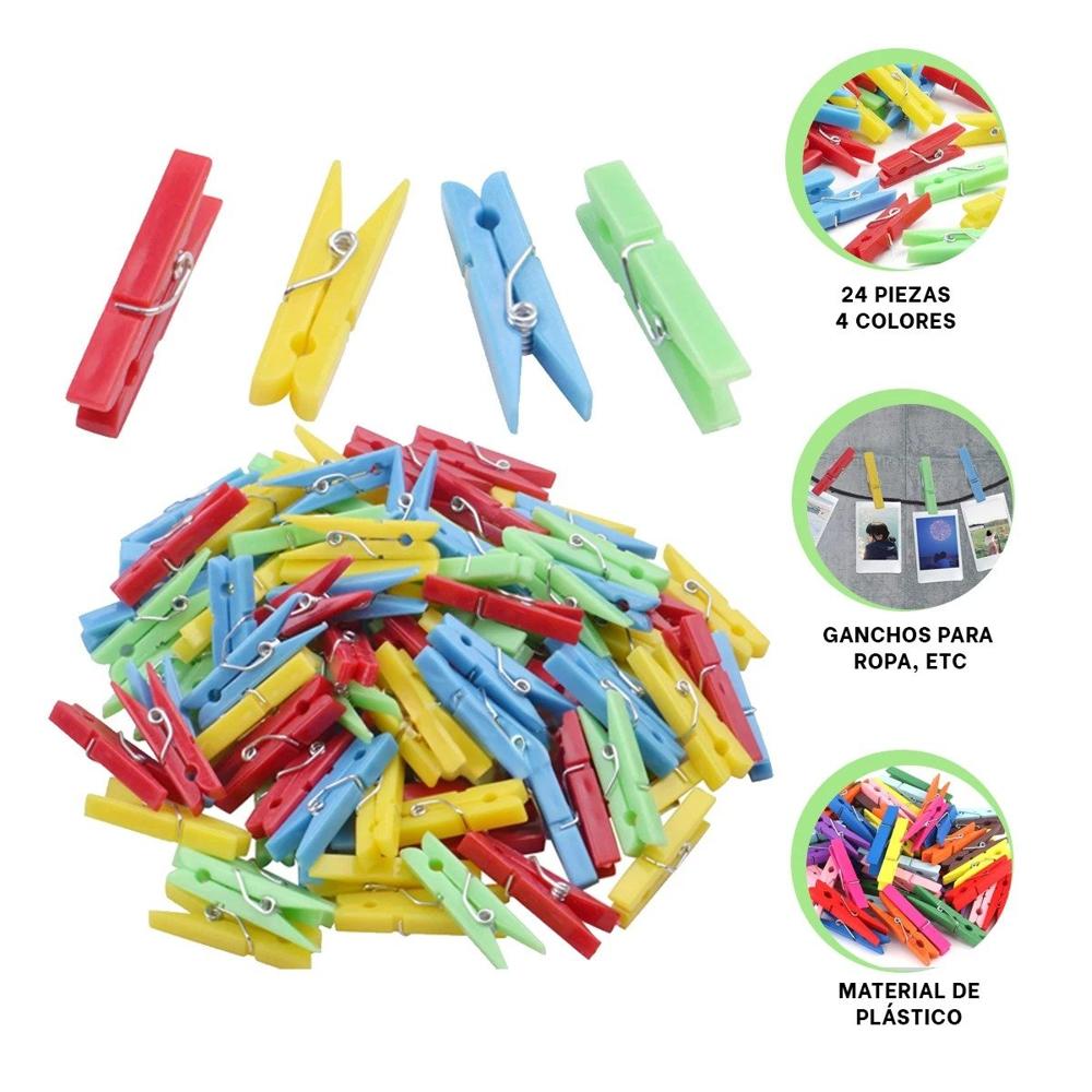 Sujetadores de Ropa Plasticos en Colores Mixtos con 24 Piezas para Casa Y+Ligas Regalo