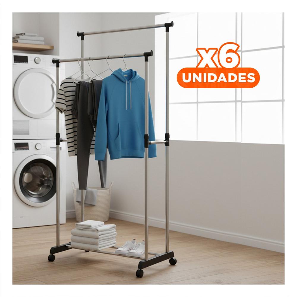 Pack6 Modulo Colgador Doble de Ropa Barra Pequena Plateado Resistente Y+Regalo Sticker