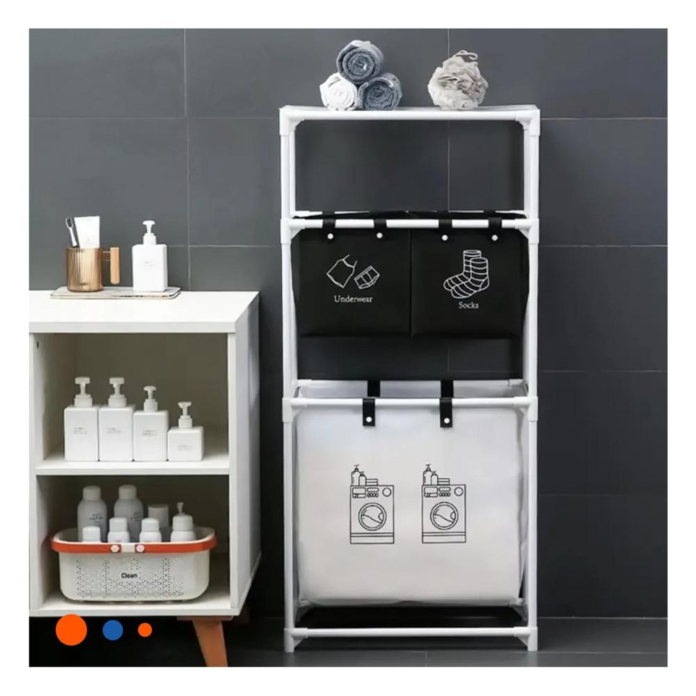 Carro Ropa Sucia 3 Niveles Almacenaje Eficiente con 3 Cestos Negro Blanco Y+Post It