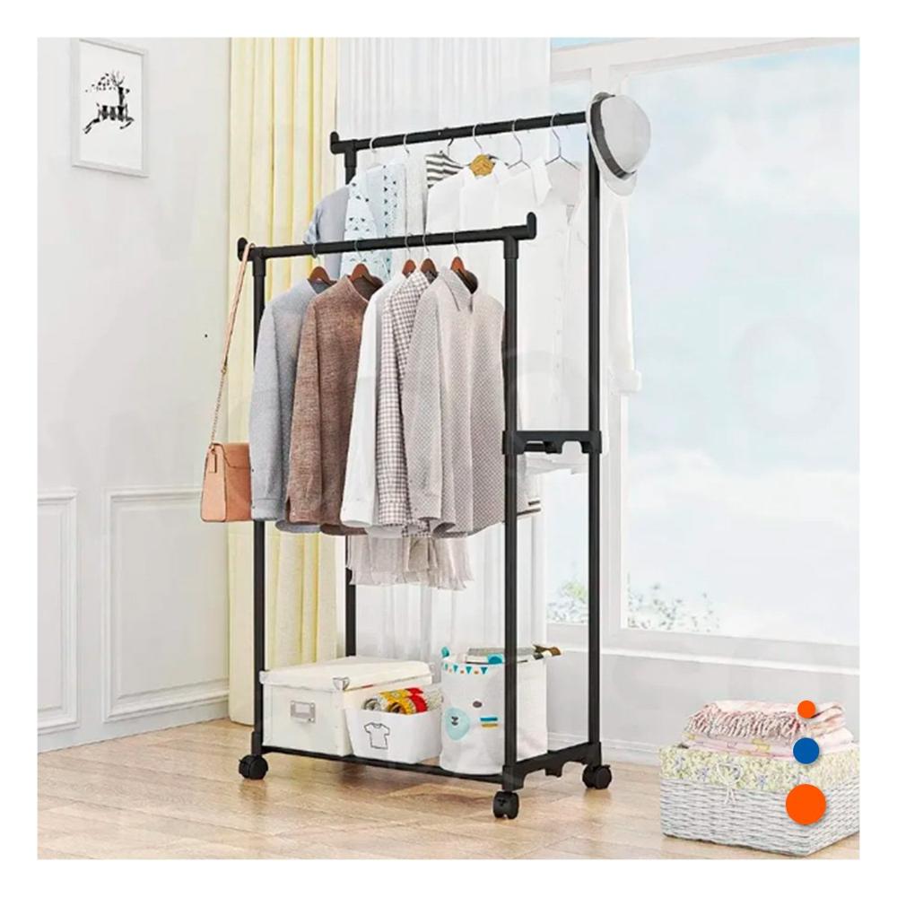 Barra Doble de Ropa Negro Versatil y Funcional para Organizar Ropa Y+Regalo Sticker