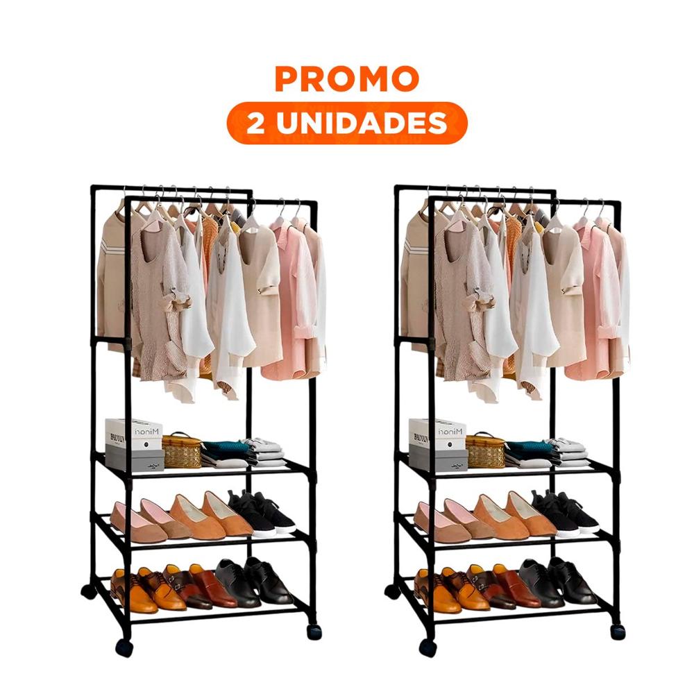 Pack2 Estantero Colgador Doble Funcional para Orden Diario Color Negro Plus