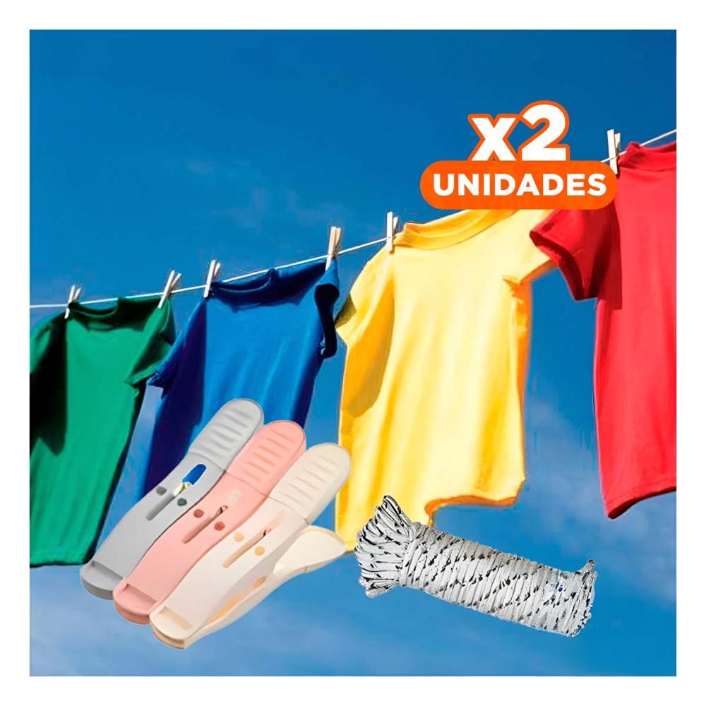 Pack2 Pinzas de Ropa Multicolor de Tres Colores con Cuerda para Uso Diario Y+Regalo Sticker